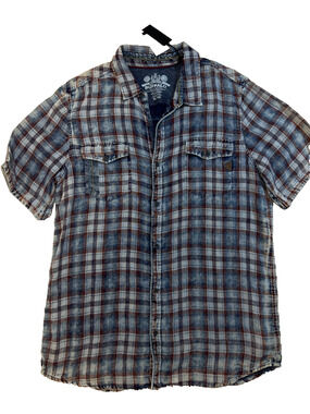 NWT Buffalo David Bitton Button Down Shirt Plaid Chest Pocket Blue/Red, Sz XL